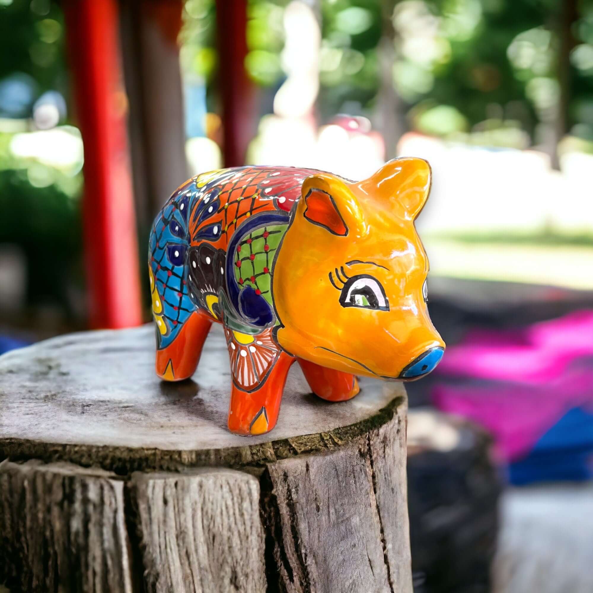 Vibrant Talavera Pig Statue | Colorful Handmade Mexican Animal Pottery