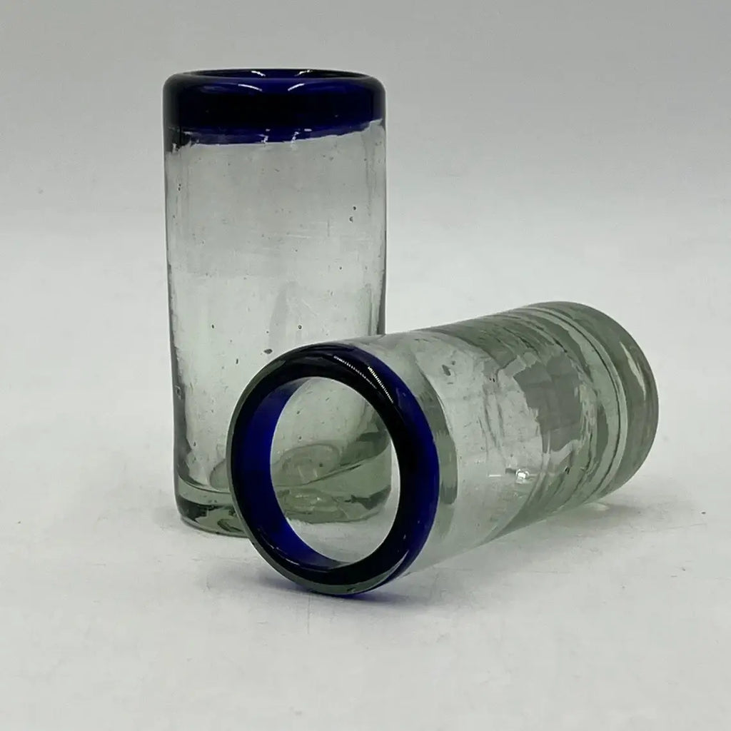 Hand-Blown Mexican Shot Glass | Blue Rim Double Shot Glass Set