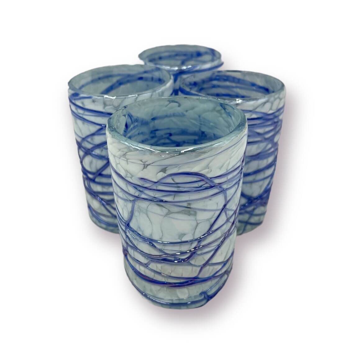 Mexican Hand-Blown Drinking Glasses | White and Blue Artisan Glassware