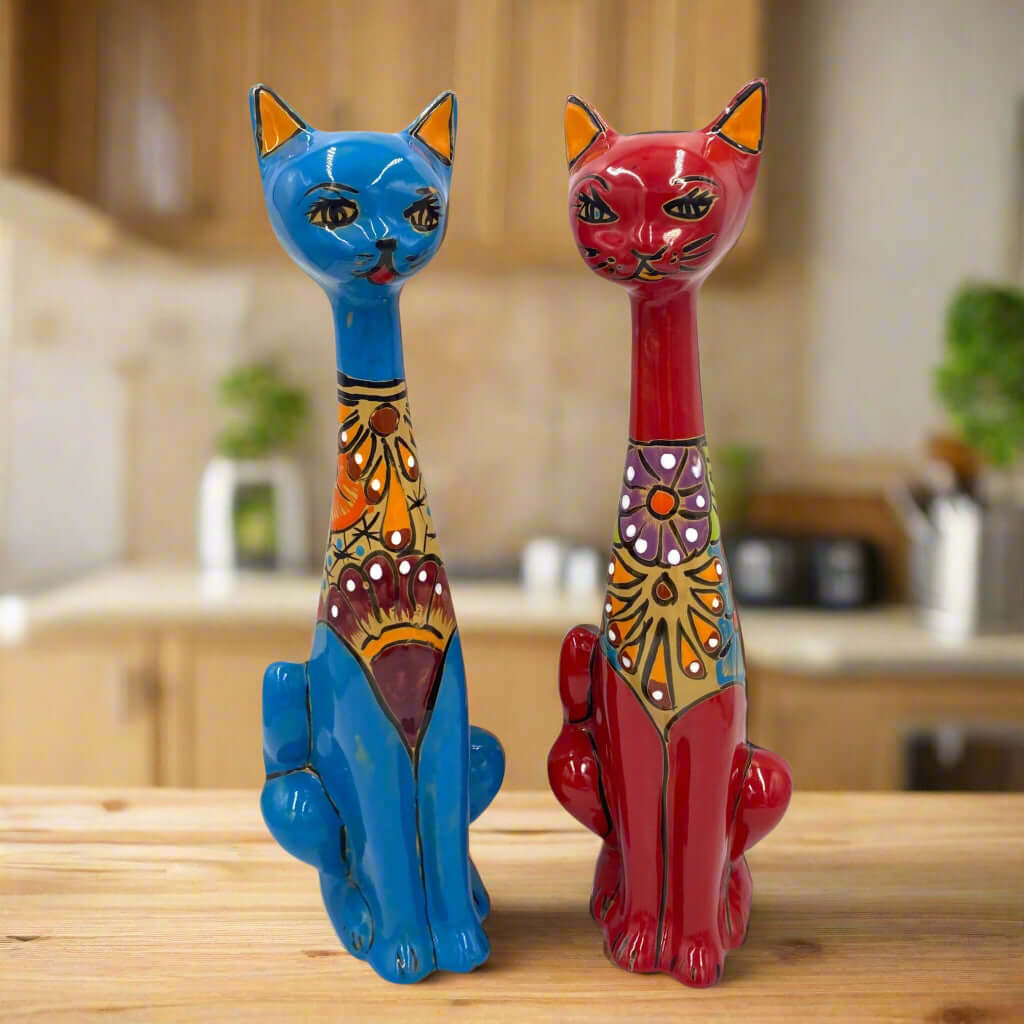 Mexican Handmade Talavera Cat Statue | Cultural Artwork