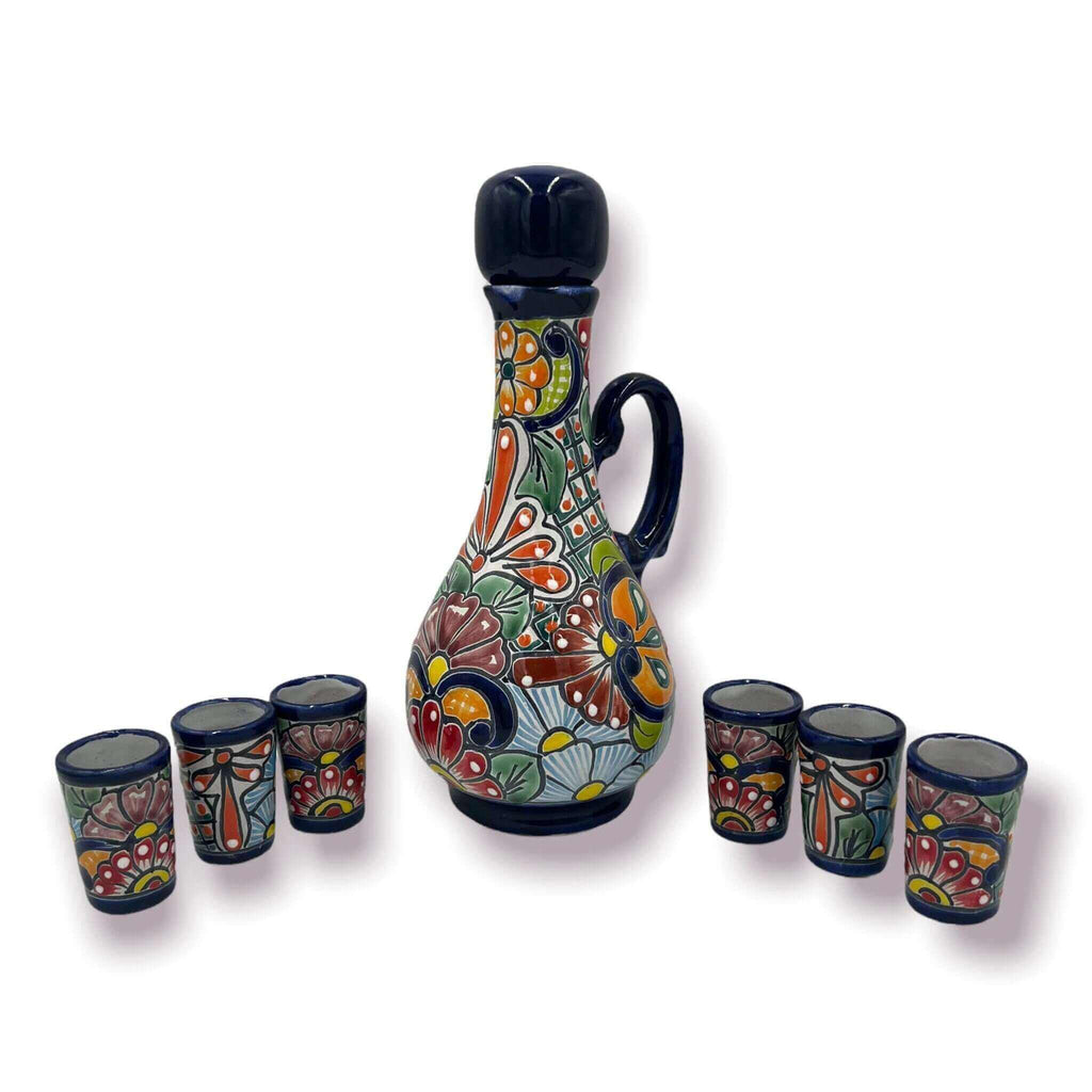 Talavera Decanter with 6 Shot Glasses | Hand-Painted Mexican Set