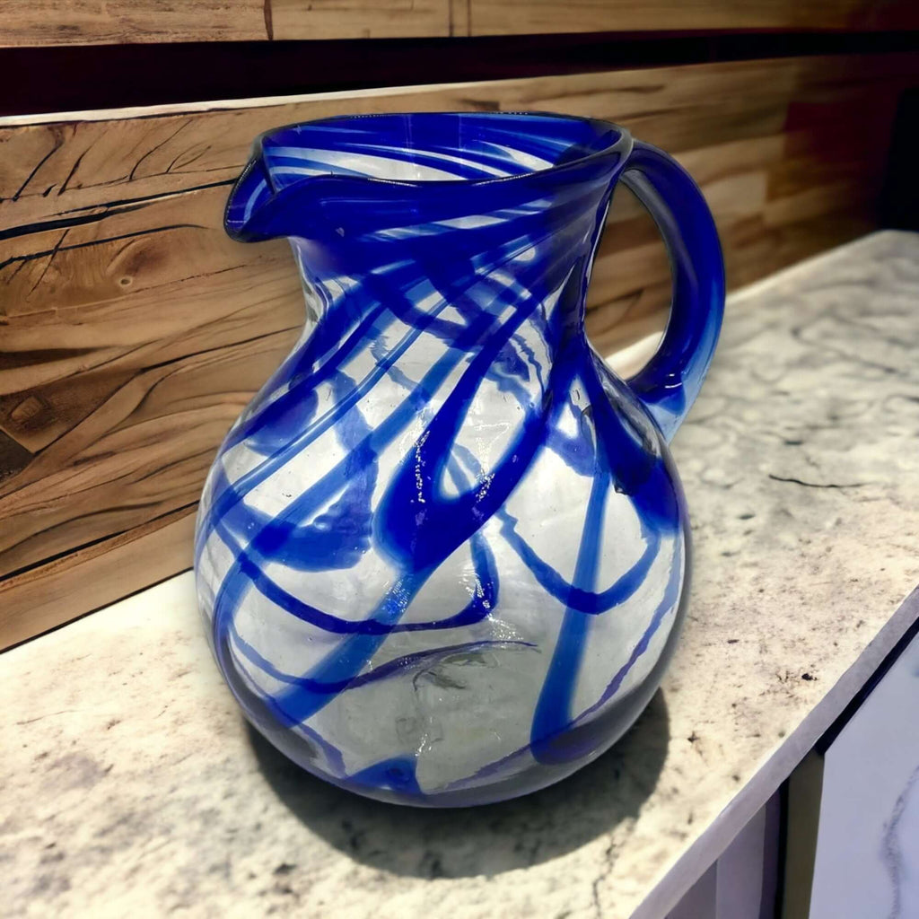 Blue Swirl Glass Pitcher | Hand-Blown Mexican Drinkware