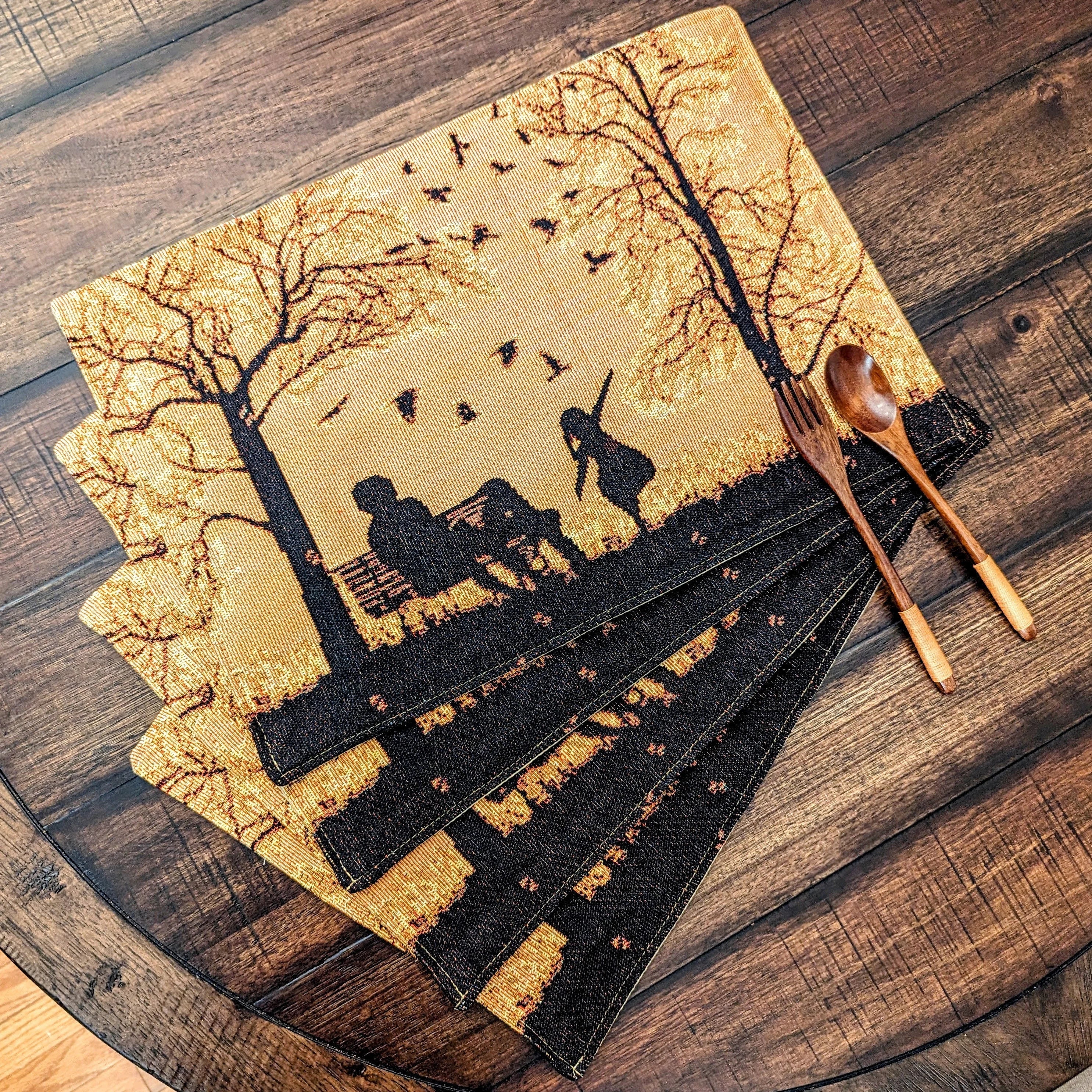 DaDalogy Bedding Set of 4 Pieces Autumn Birds Blessing Tapestry Dining Placemats 13” x 19” (Thanksgiving)