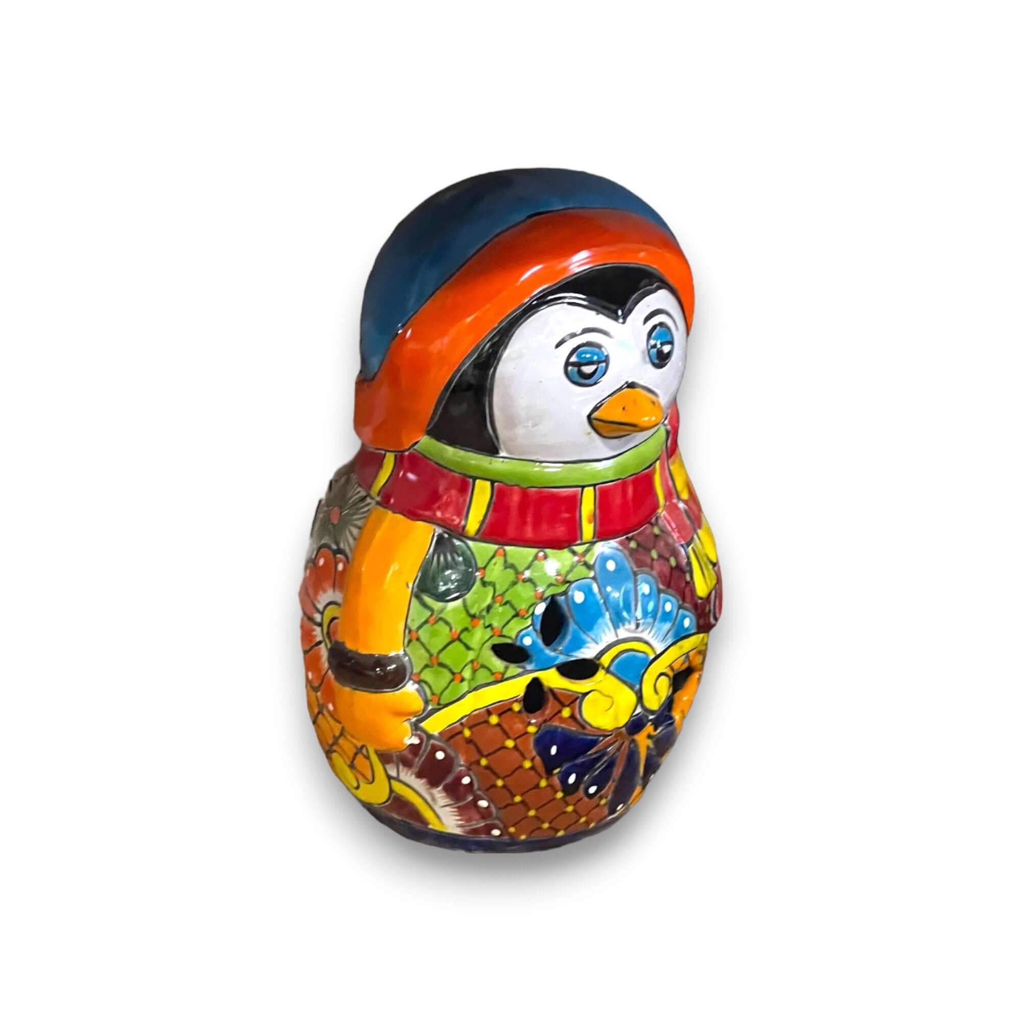 Hand-Painted Talavera Penguin Statue | Festive Christmas Decor
