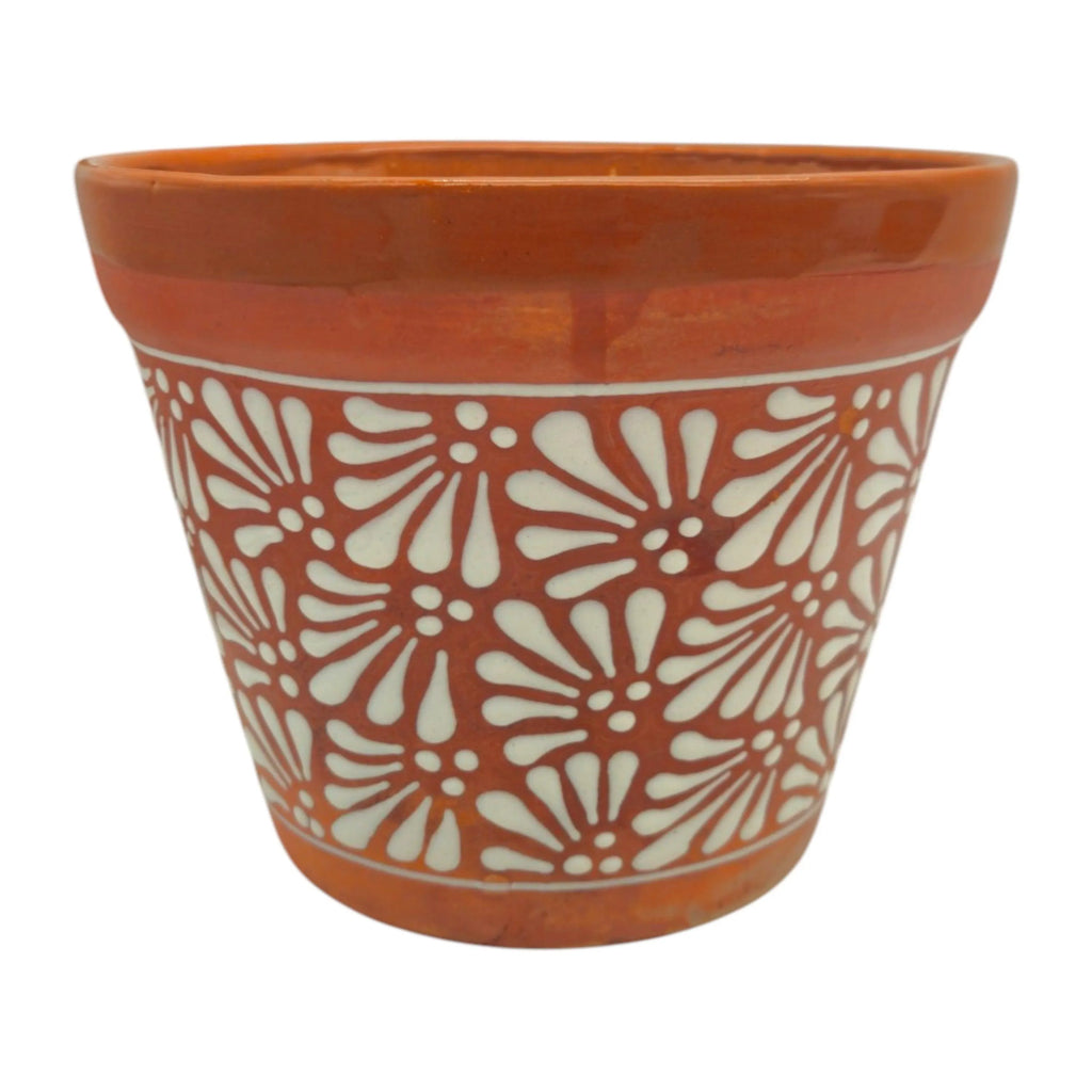 Set of 4 Talavera Flower Pots | Brown & White Terracotta Planters