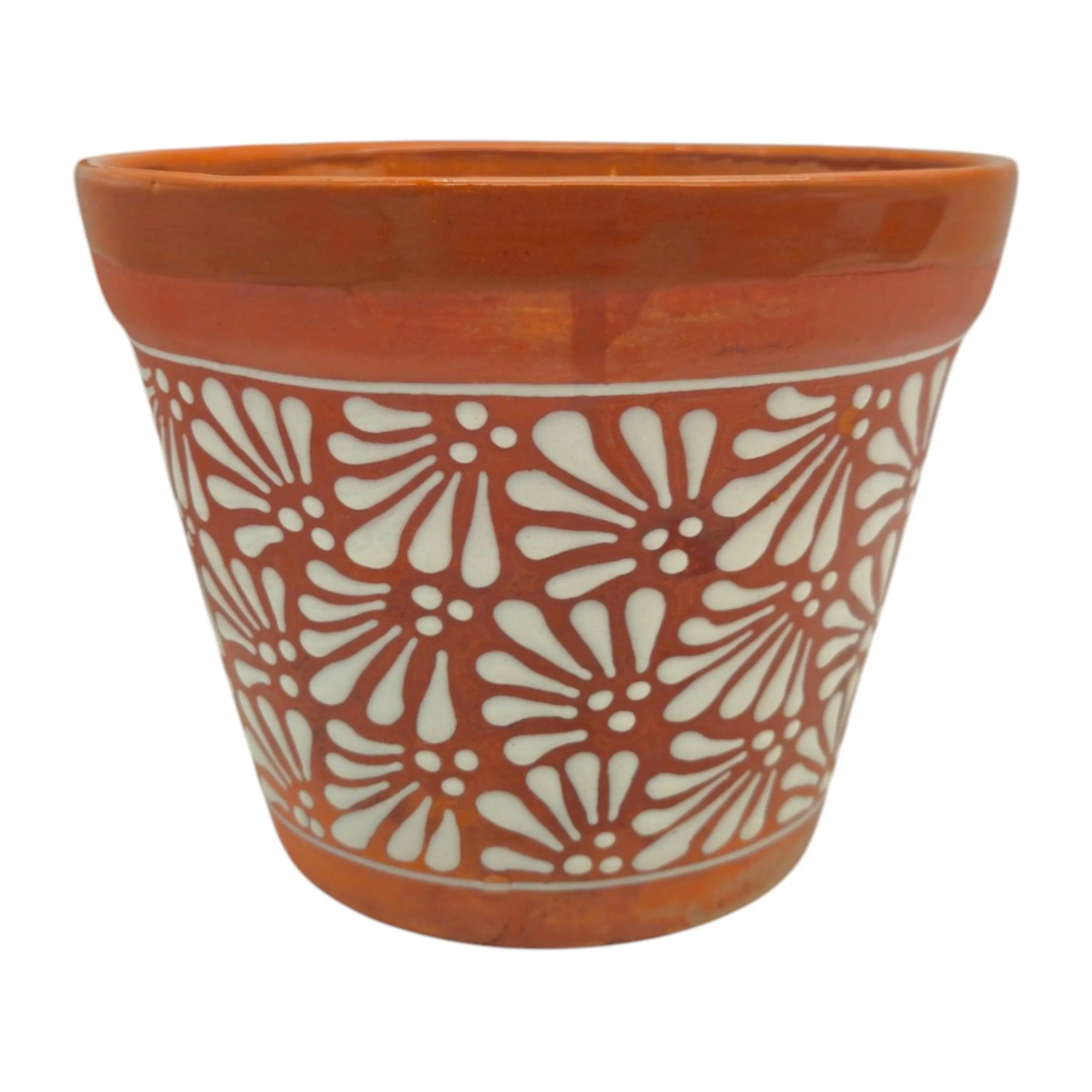 Set of 4 Talavera Flower Pots | Brown & White Terracotta Planters