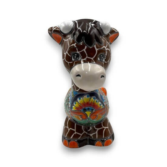Small Talavera Giraffe Planter | Hand-Painted Succulent Statue
