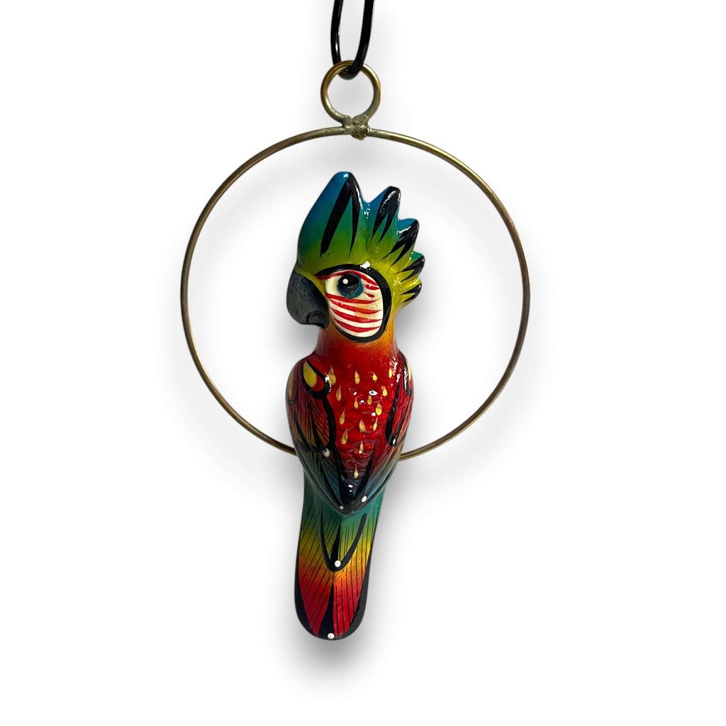 Mini Talavera Hanging Cockatoo | Hand-Painted Mexican Decor