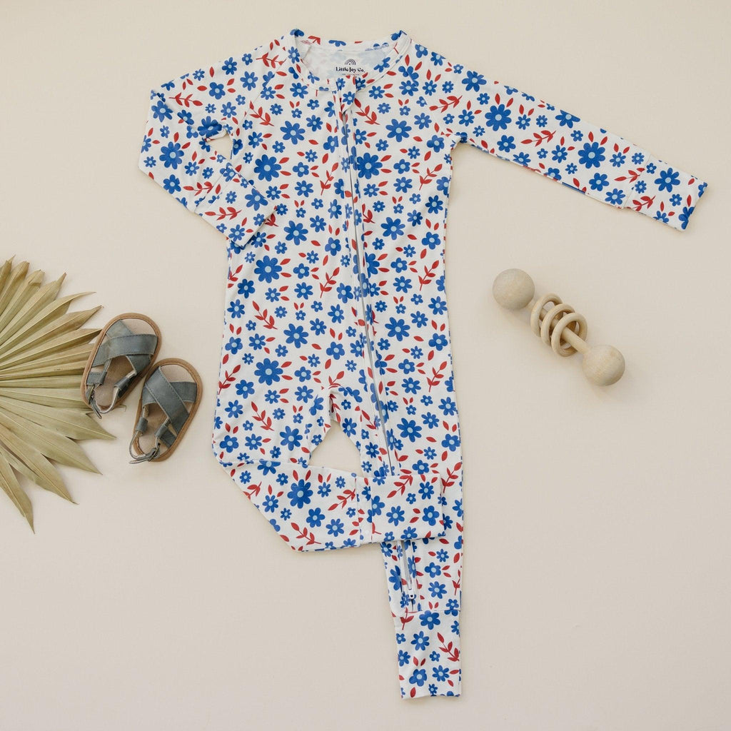 Red White & Blooms Bamboo Zippy Romper *3-6m left