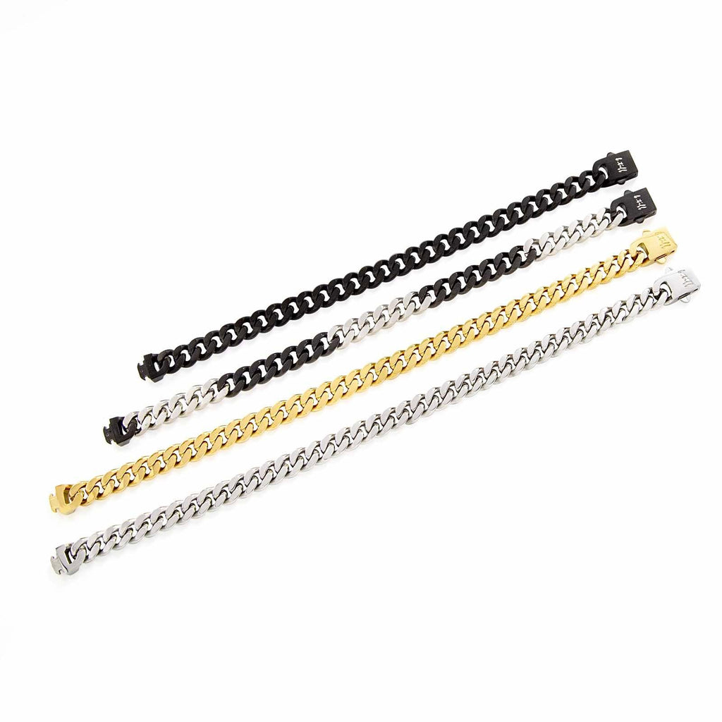 BG138BW B.Tiff 8mm 2 Tone Matte Black & High Polish Stainless Steel Flat Cuban Link Bracelet