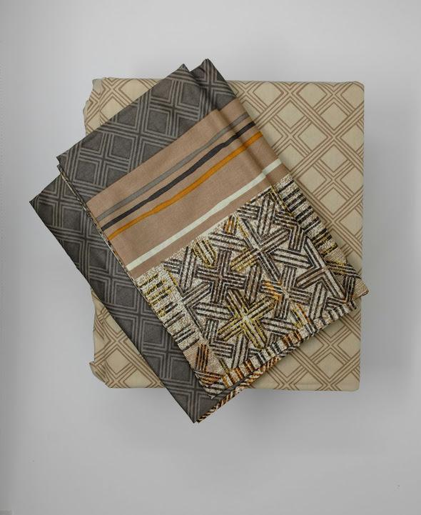 DaDa Bedding Geometric Striped Tan Brown Multi-Color Fitted + Flat Sheet & Pillow Cases Set (FSFS8279)
