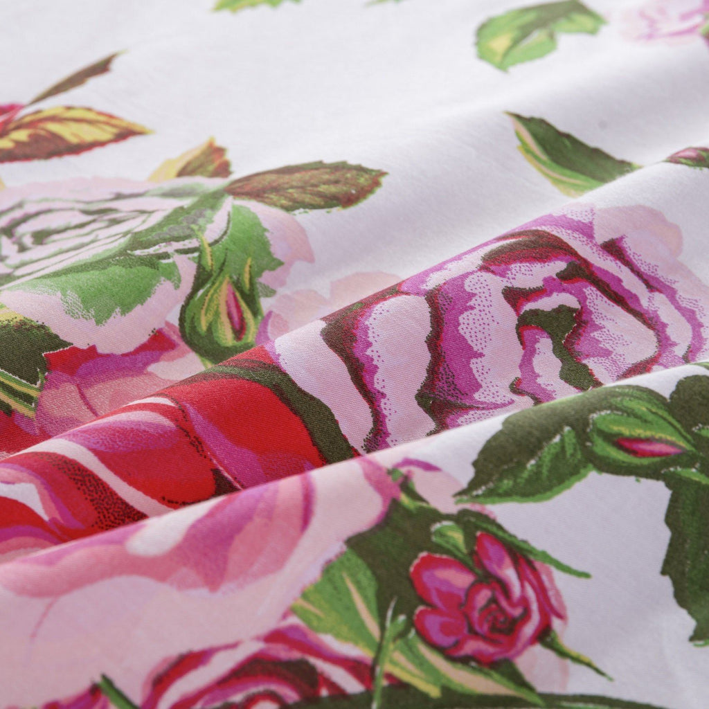 DaDa Bedding Romantic Roses Lovely Spring Pink Floral Garden Fitted & Flat Bed Sheet Set w/ Pillow Cases (JHW879)