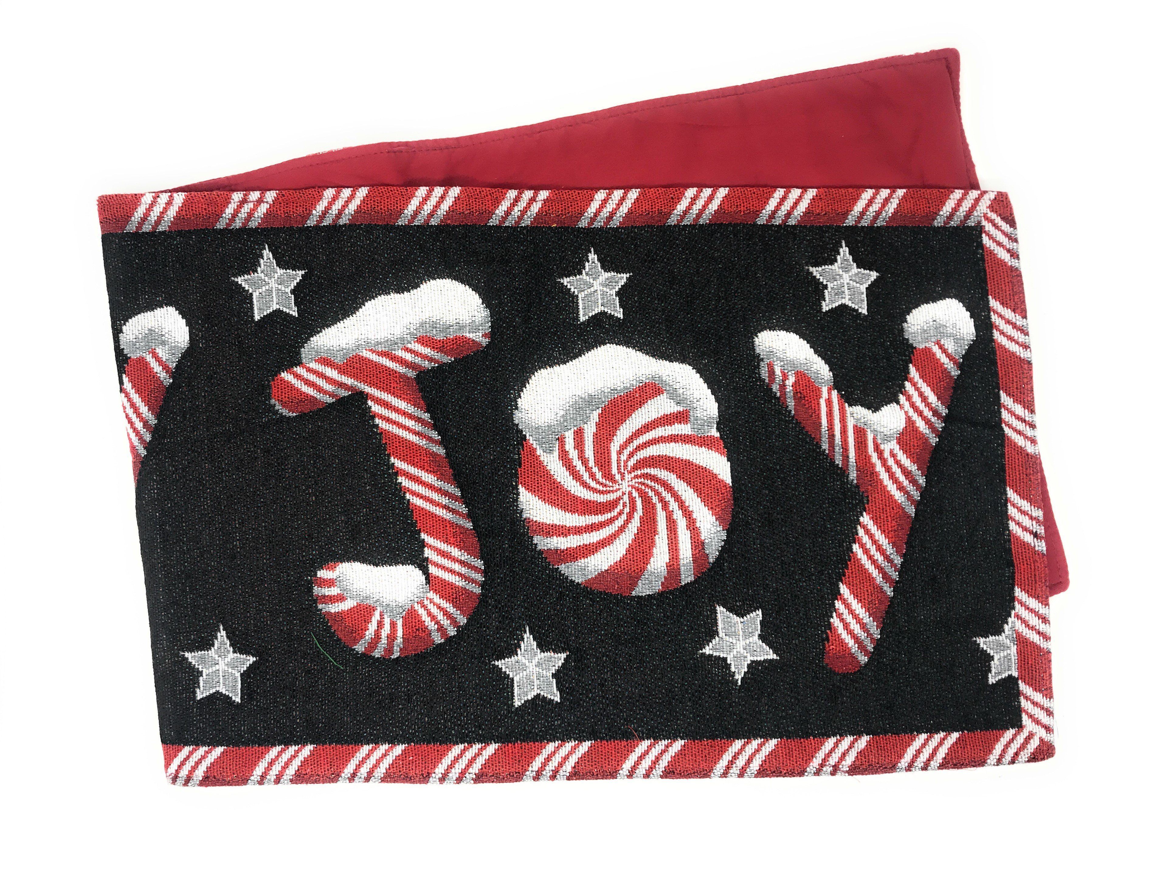 DaDa Bedding Set of 8 Pieces Peppermint Joy Holiday Table Tapestry - 4 Placemats, 2 Table Runners, 2 Throw Pillow Covers (12904)