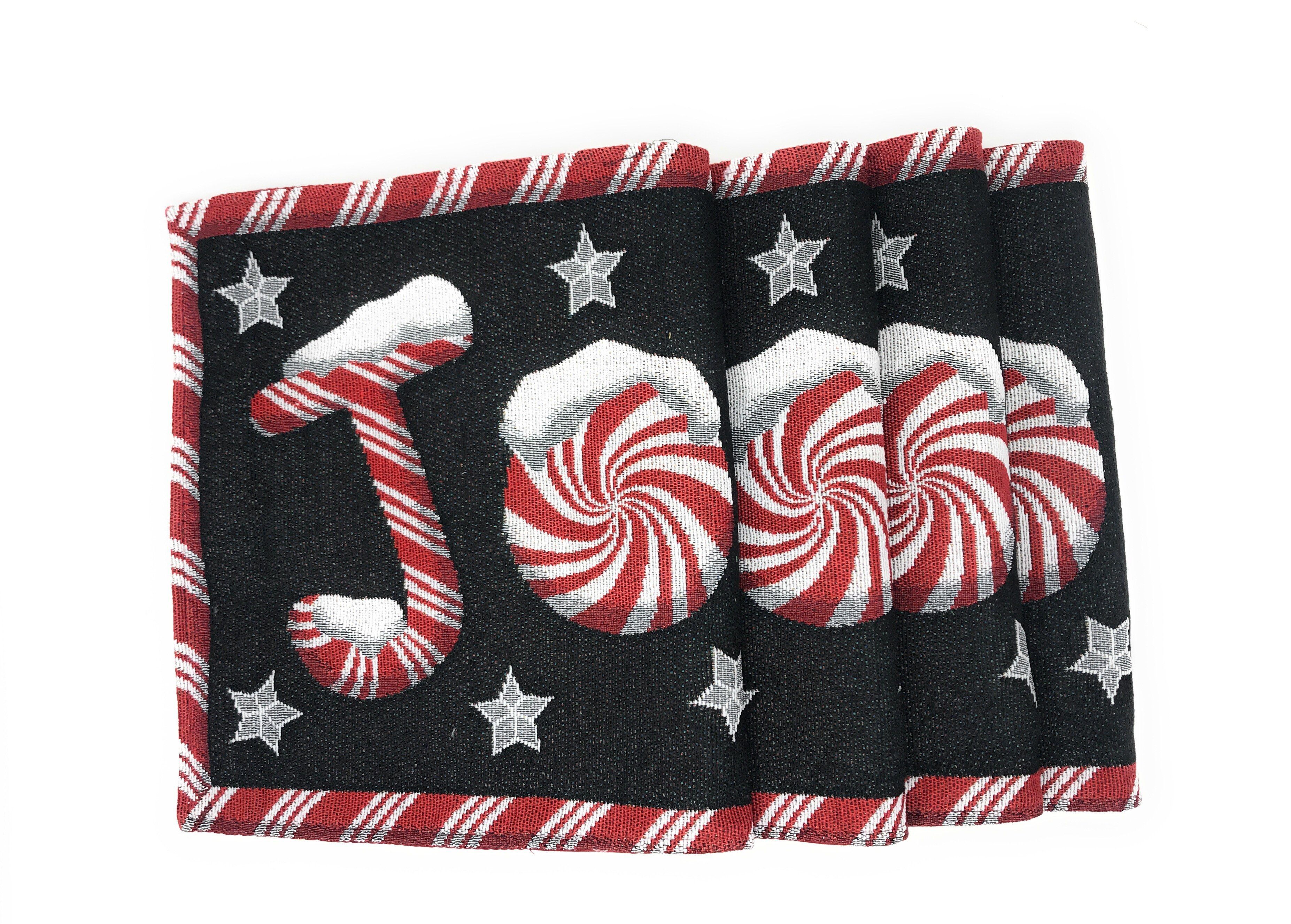DaDa Bedding Set of 8 Pieces Peppermint Joy Holiday Table Tapestry - 4 Placemats, 2 Table Runners, 2 Throw Pillow Covers (12904)