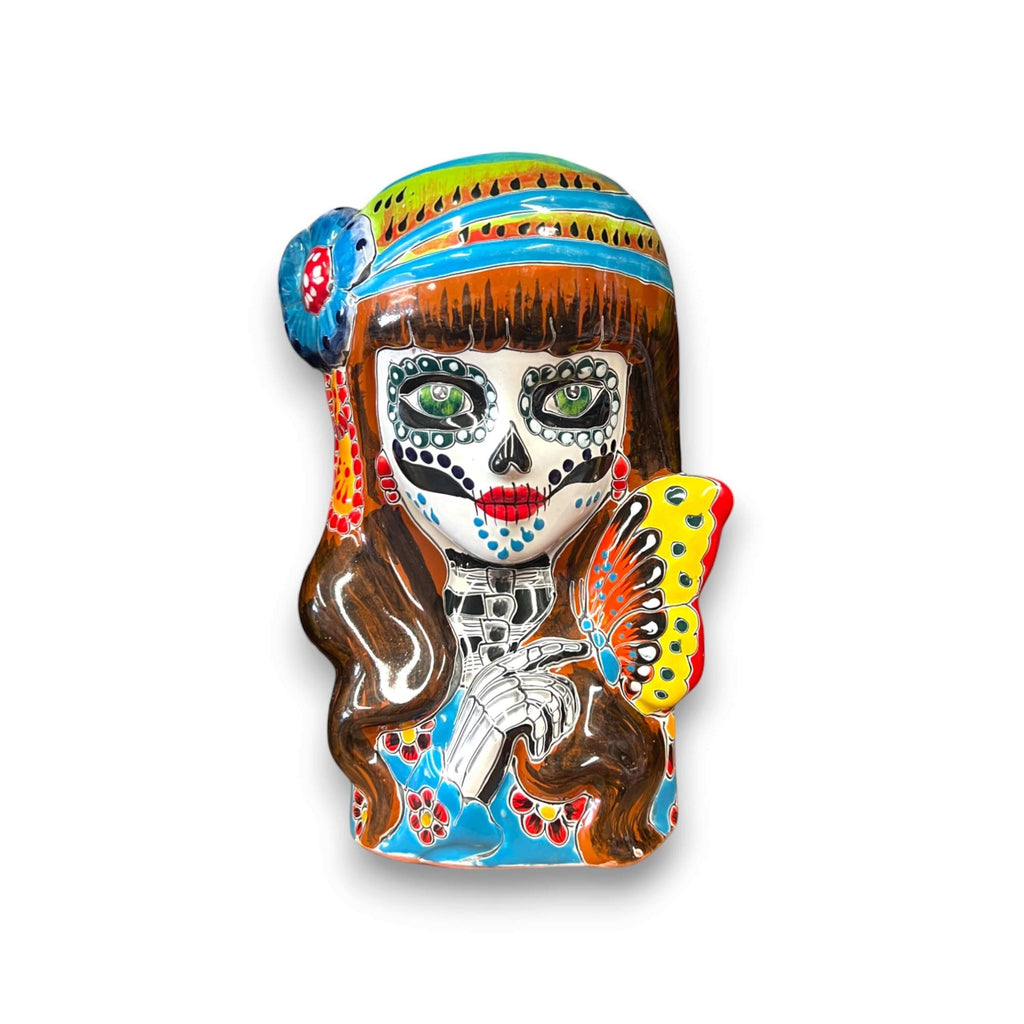 Talavera Butterfly Skull Planter | Colorful Day of the Dead Design