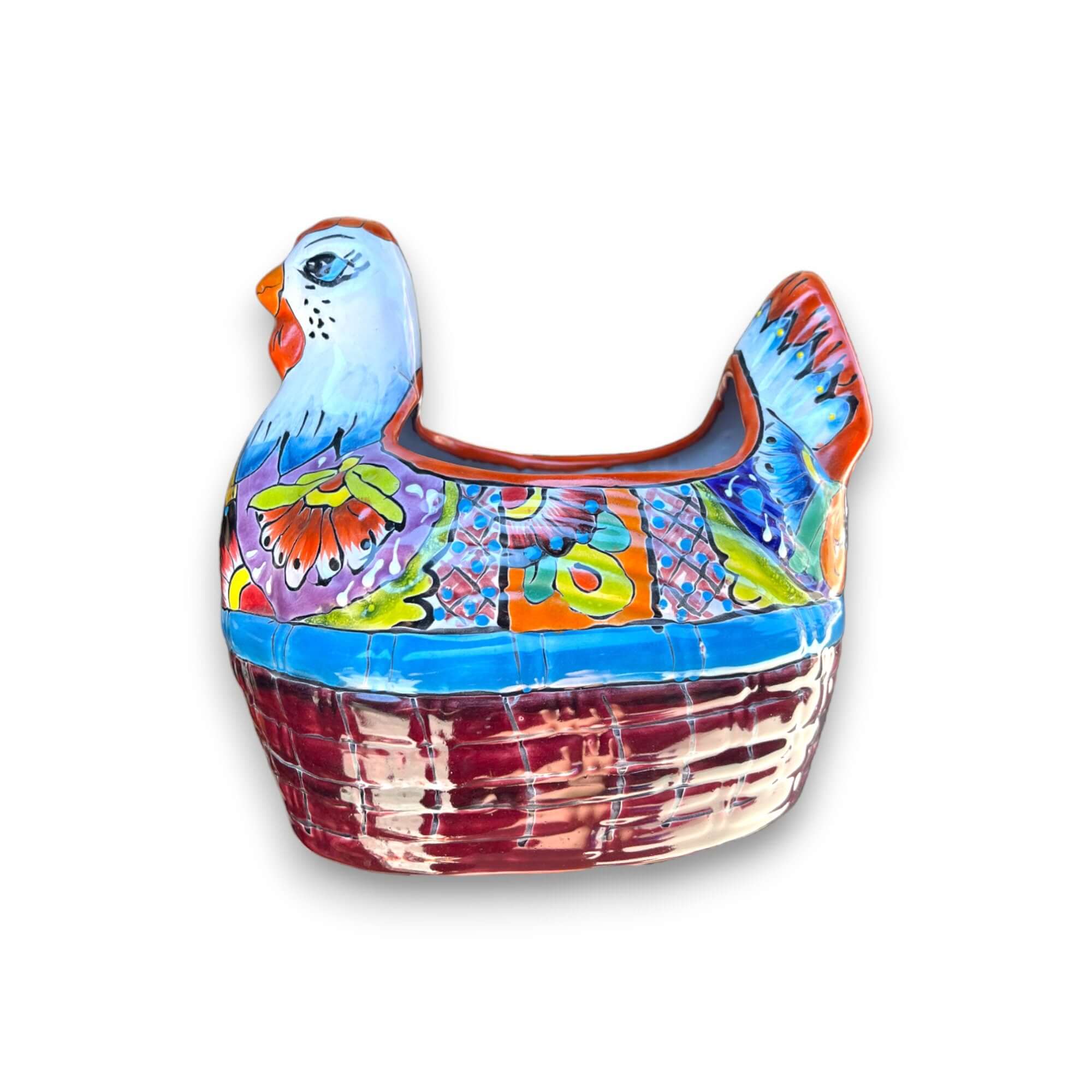 Large Talavera Chicken Planter | Hand-Painted Mexican Pottery Statue