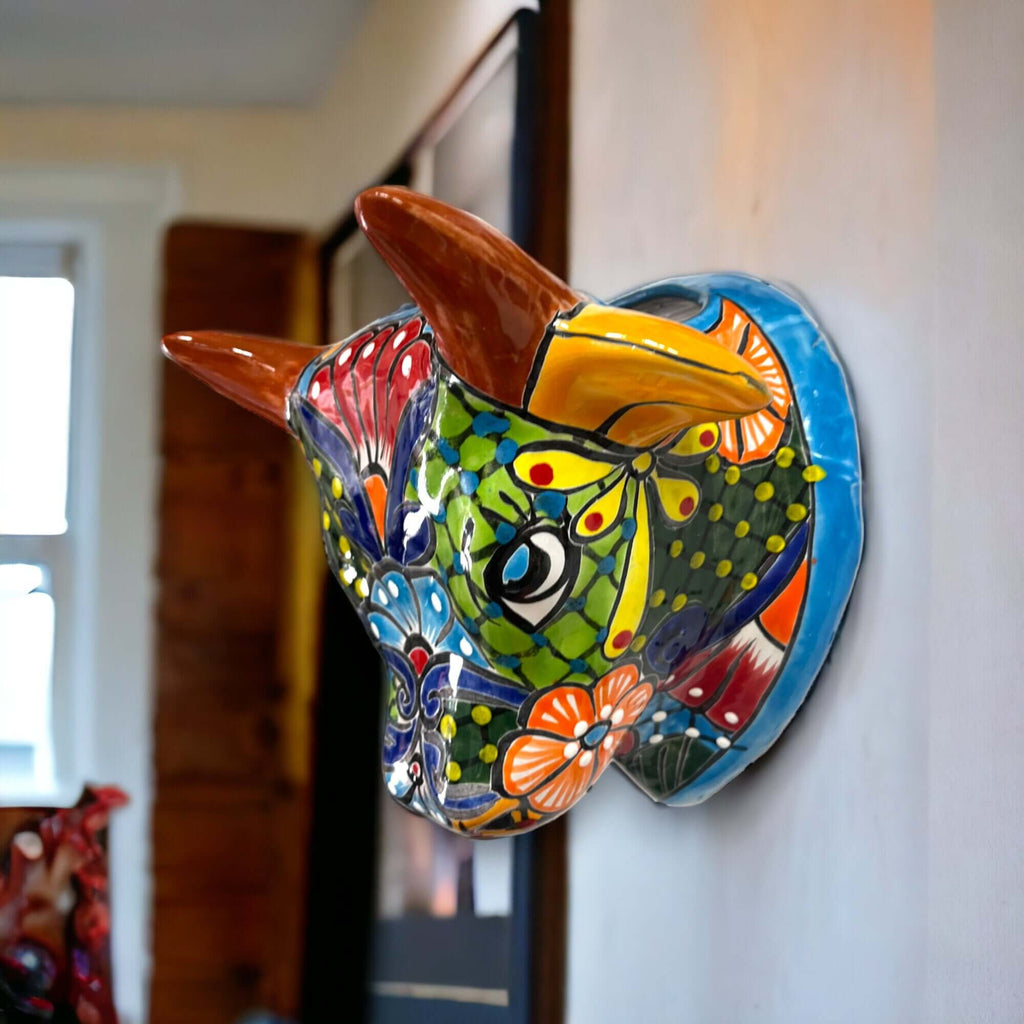 Talavera Bull Planter | Hand-Painted Mexican Bull Wall Art
