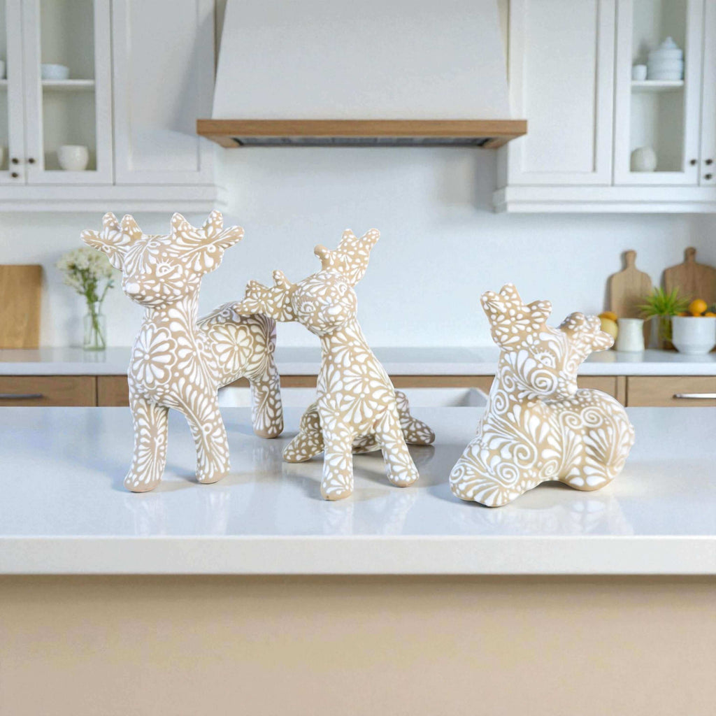 Talavera Reindeer Trio | Hand-Painted Christmas Relief Set