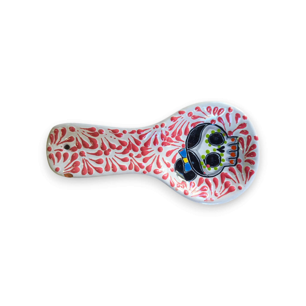 Colorful Talavera Skull Spoon Rest | Mexican Kitchen Art