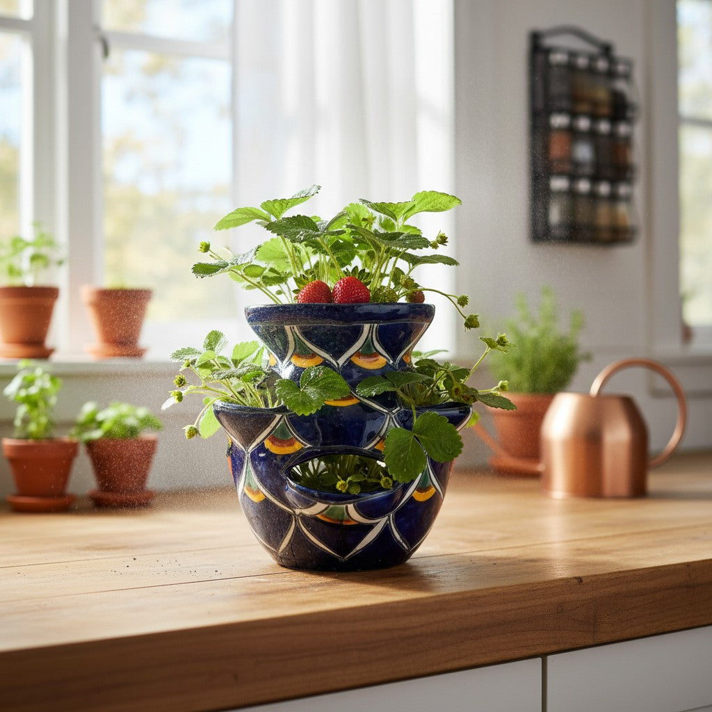 Talavera Strawberry Planter | Blue Peacock Design