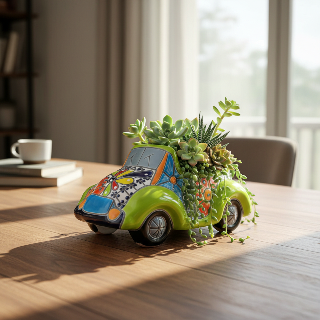 Small Talavera Car Planter | Ceramic Car Statue
