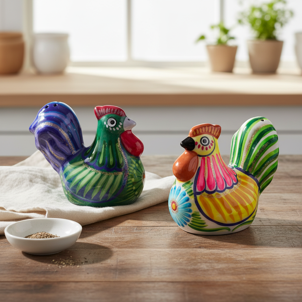 Set of 2 Chicken Salt and Pepper Shakers | Mexican Guerrero Pottery