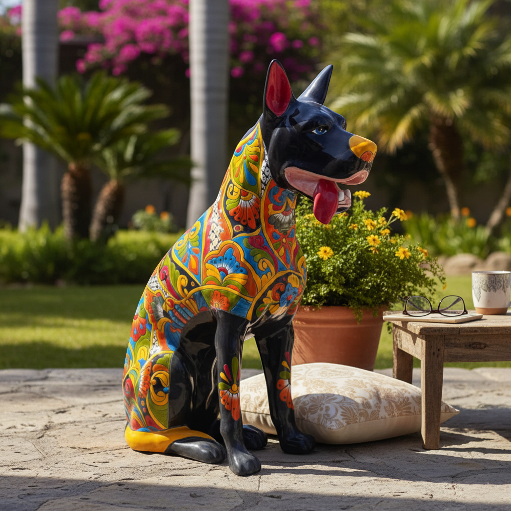 Huge Talavera Dog Statue | Colorful Mexican Ceramic Statue