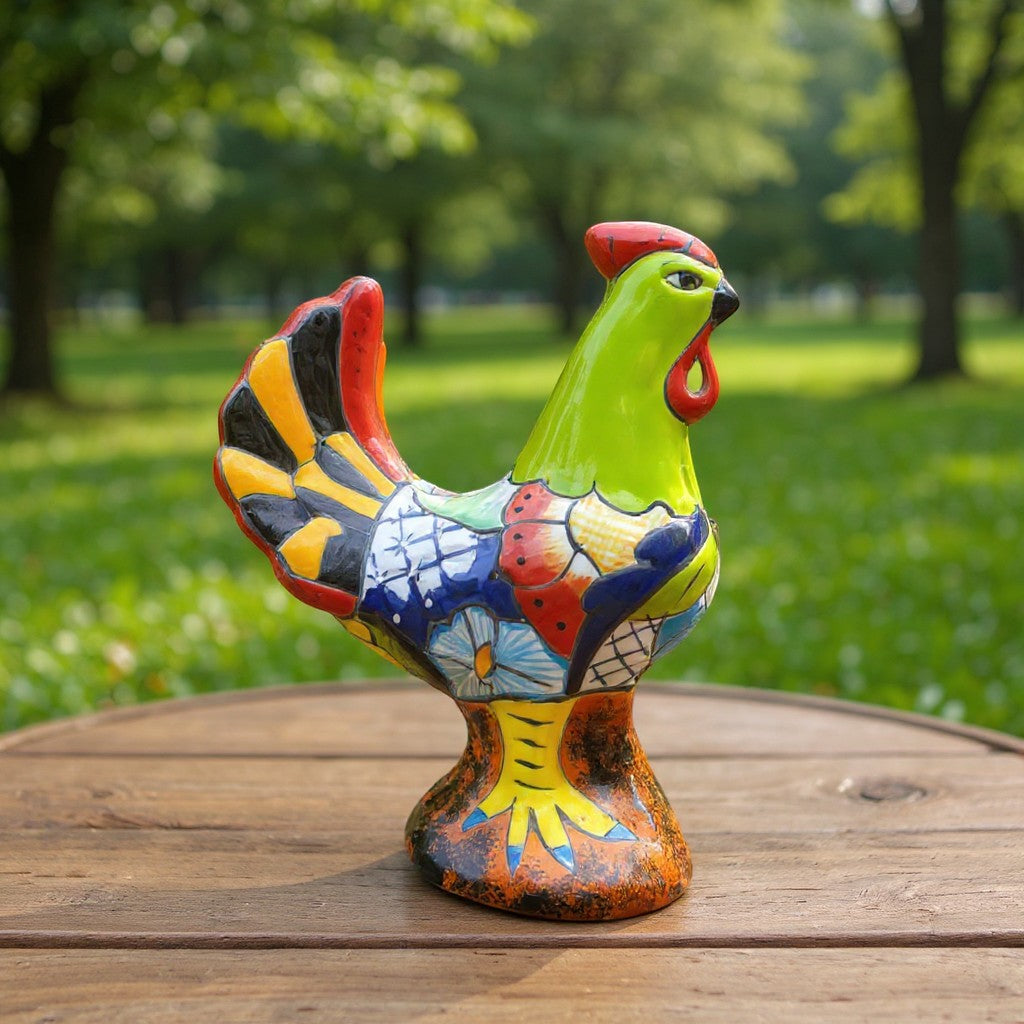 Talavera Rooster Statue | Mexican Folk Art Chicken Decor