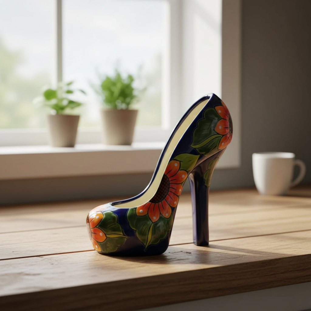 Colorful Talavera High Heel Statue | Handmade Mexican Home Decor