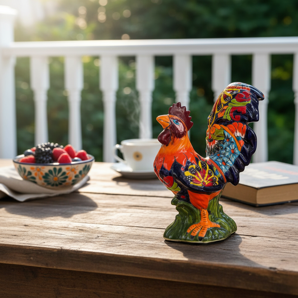 Large Talavera Rooster Statue | Hand-Painted Ceramic Decor