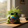 Colorful Talavera Frog Planter | Handmade Mexican Pottery Statue