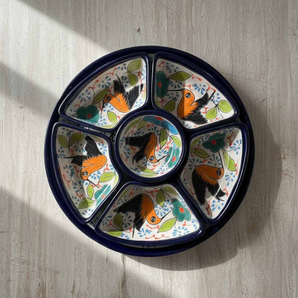 Talavera Bird Appetizer Tray | Colorful Mexican Pottery Dish