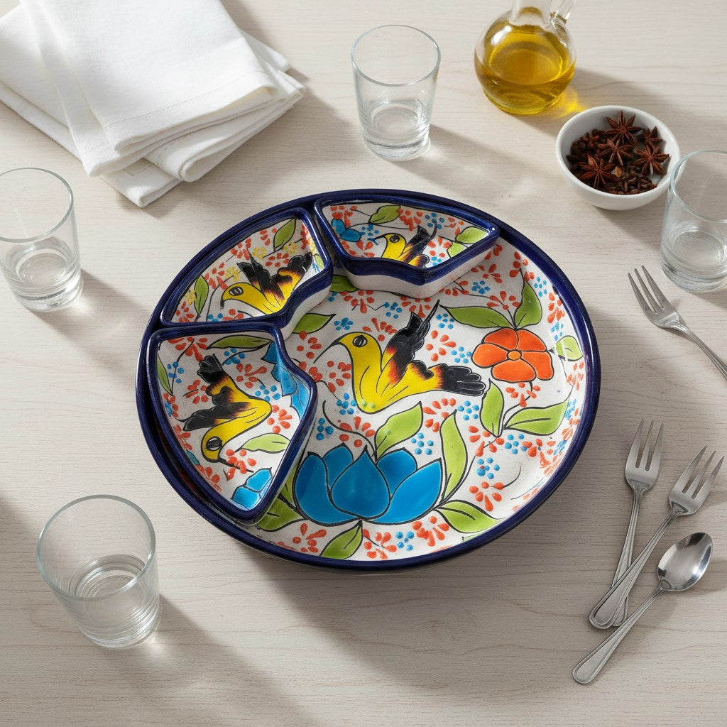 Talavera Bird Appetizer Tray | Colorful Mexican Pottery Dish