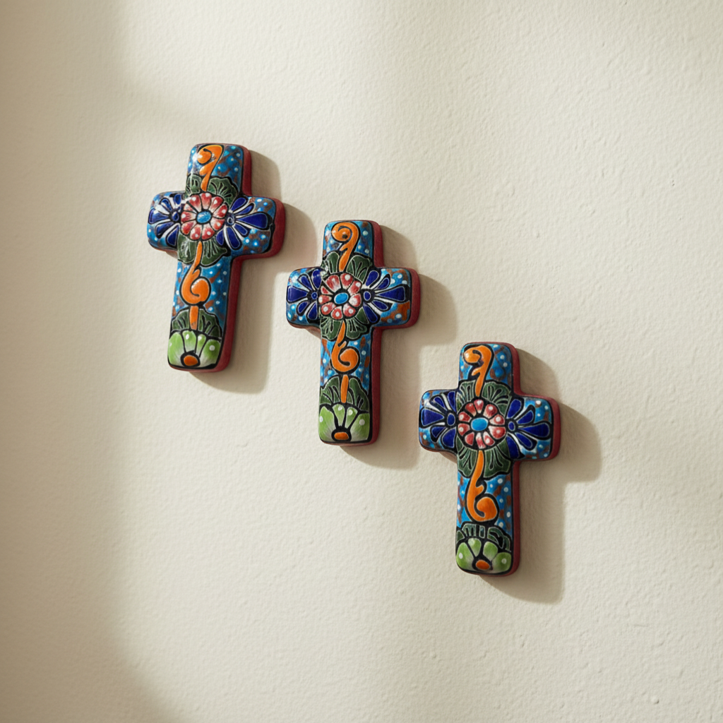 Set of 3 Talavera Crosses | Handmade Mexican Spiritual Art