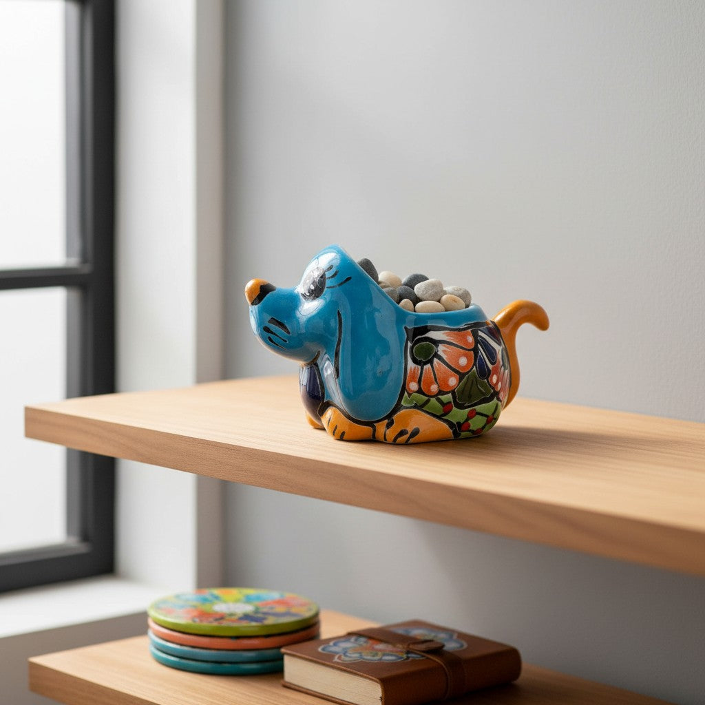 Small Talavera Dog Planter | Mexican Animal Pottery