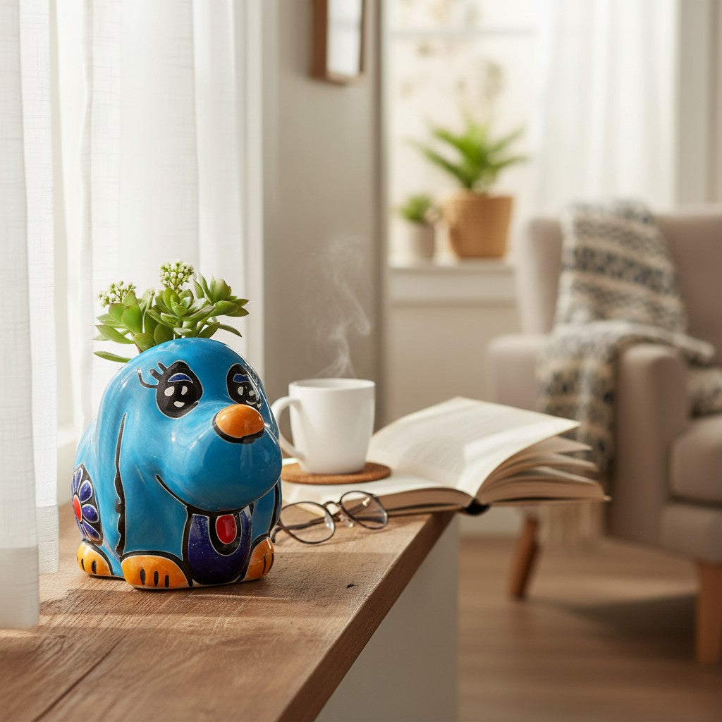 Small Talavera Dog Planter | Mexican Animal Pottery