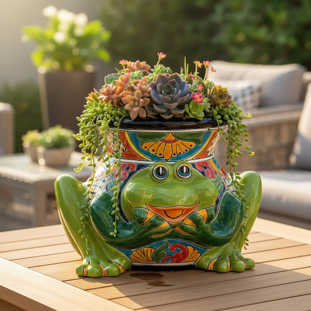 Talavera Frog Planter | Colorful Hand-Painted Mexican Ceramic Pot