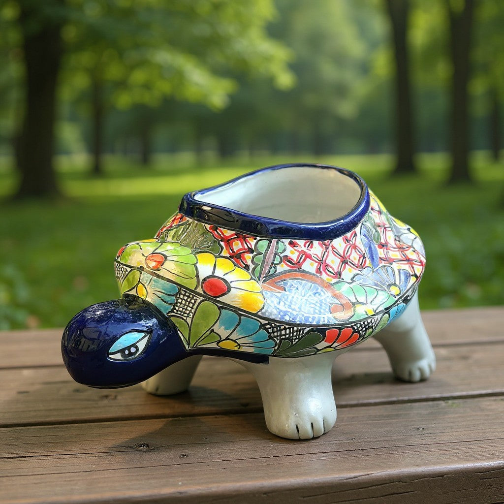 Talavera Turtle Planter | Hand-Painted Mexican Ceramic Garden Pot