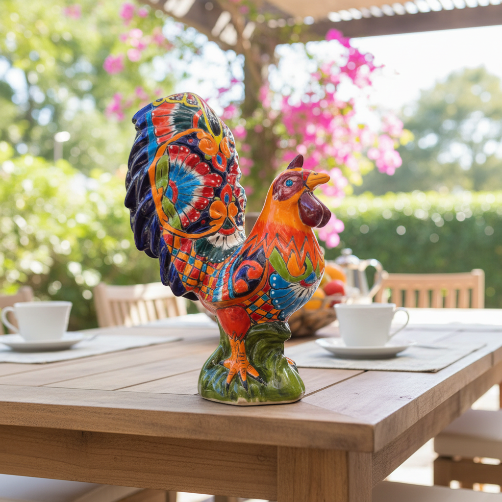 Large Talavera Rooster Statue | Hand-Painted Ceramic Decor