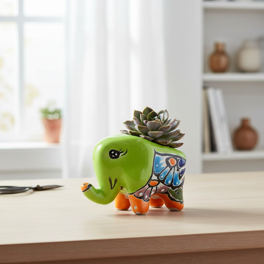 Talavera Elephant Planter | Colorful Hand-Painted Ceramic Animal Pot