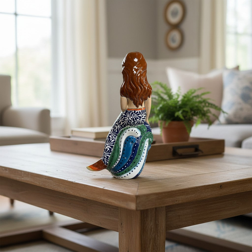 Talavera Mermaid Figurine | Hand-Painted Mexican Pottery