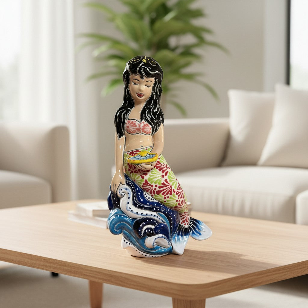 Talavera Mermaid Figurine | Hand-Painted Mexican Pottery