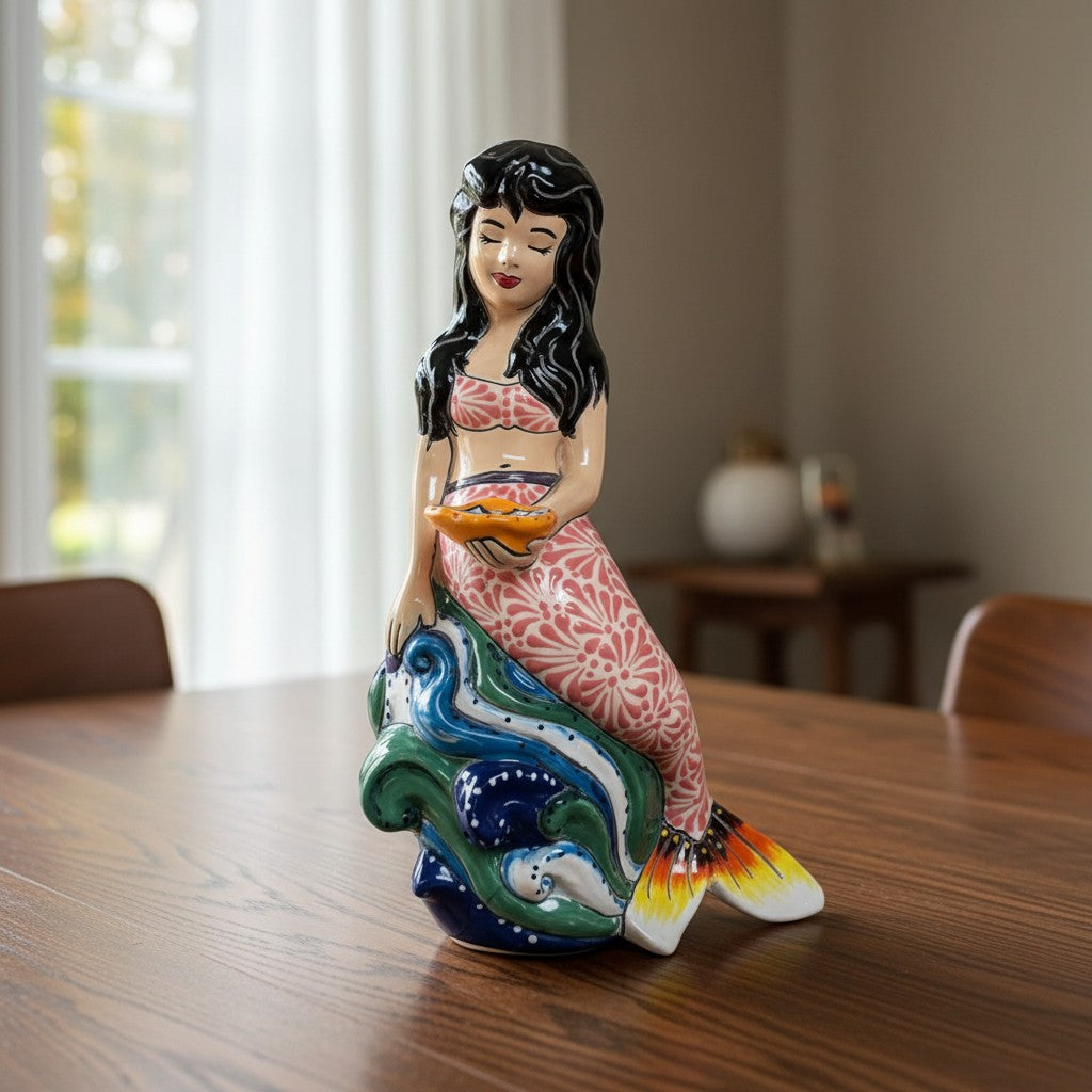 Talavera Mermaid Figurine | Hand-Painted Mexican Pottery