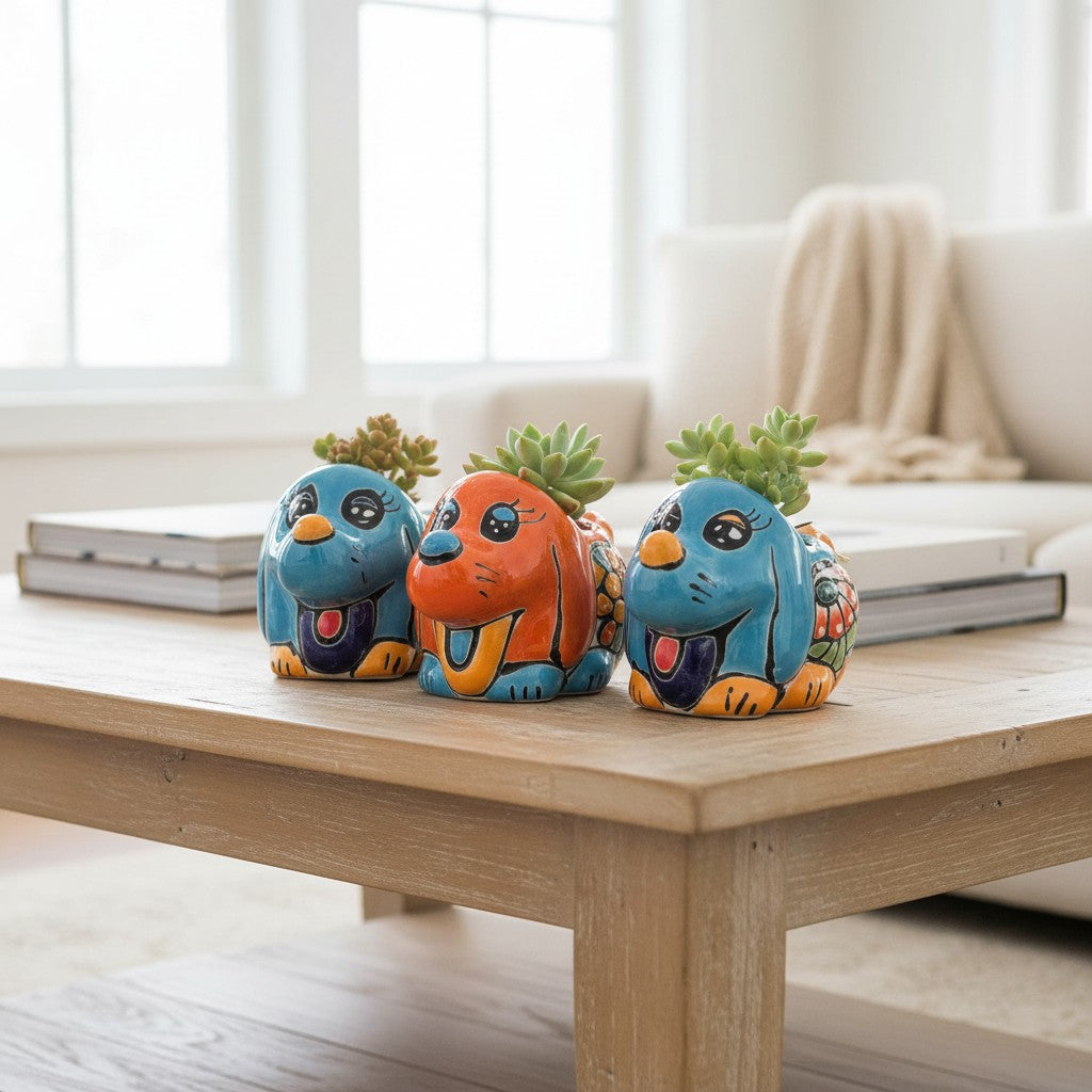 Small Talavera Dog Planter | Mexican Animal Pottery