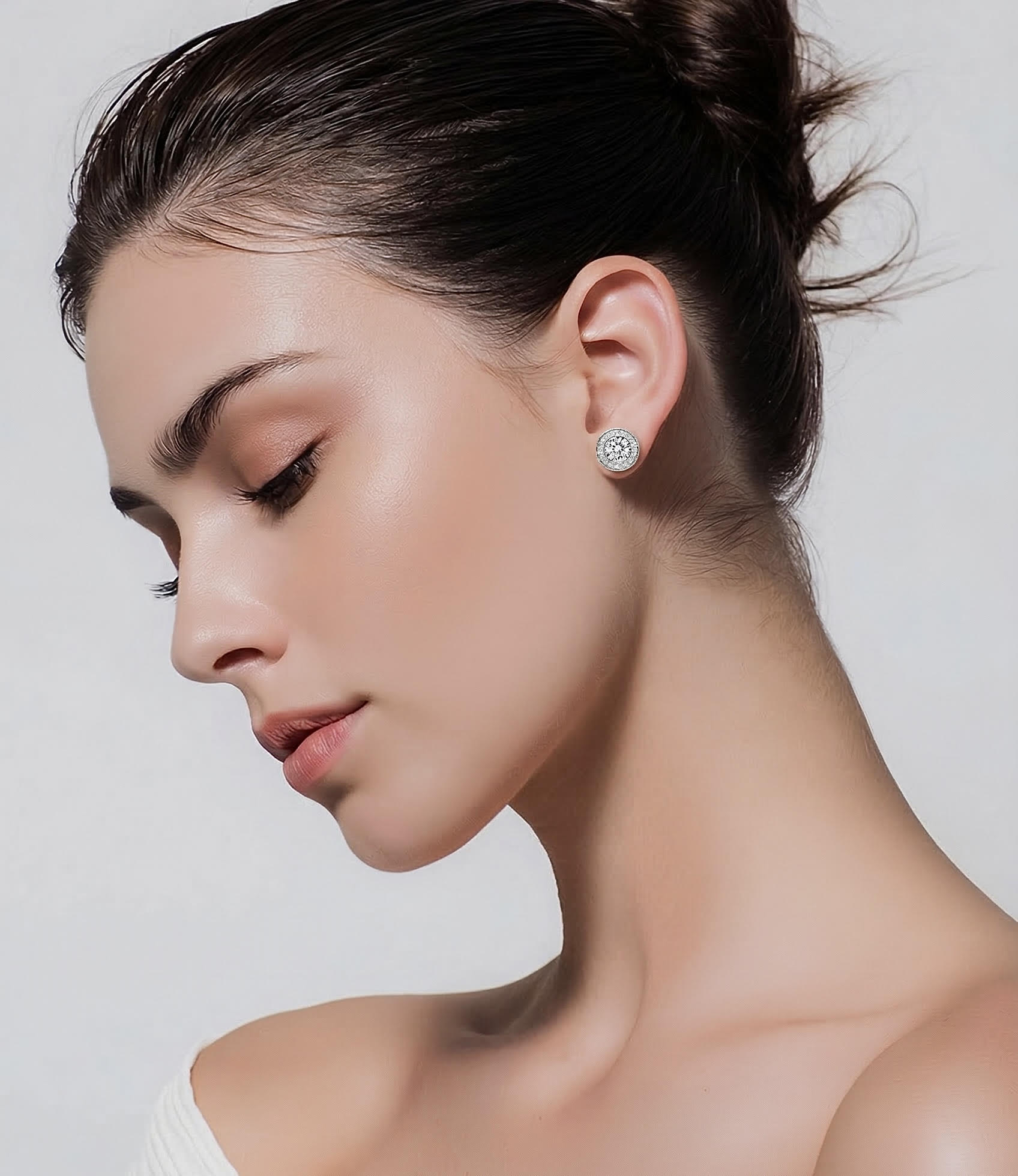 ER125G B.Tiff Gold Pavé 1 ct Aŭreolo Earrings