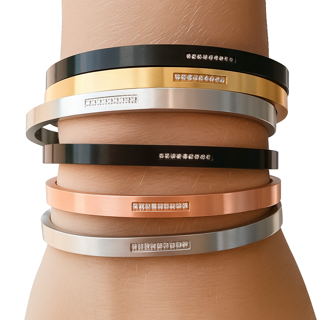 BG309B B.Tiff Black 9-Stone Pave Bangle Bracelet