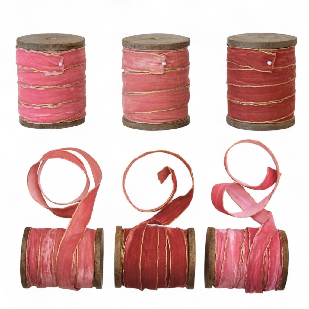 Pink & Red Velvet Ribbon on Wood Spool