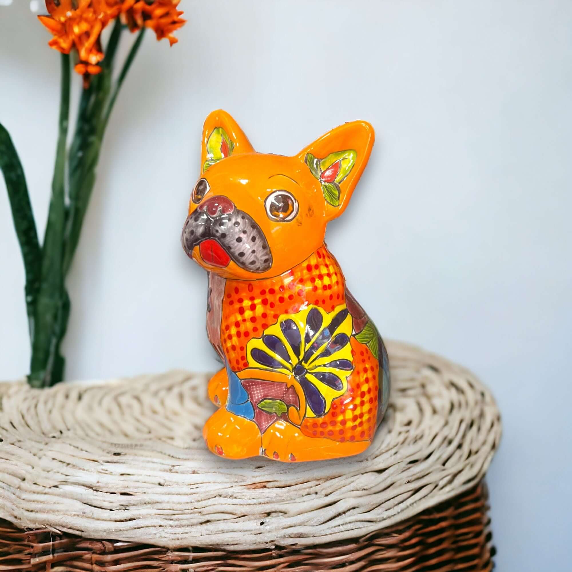Medium Talavera French Bulldog Statue | Unique Dog Sculpture